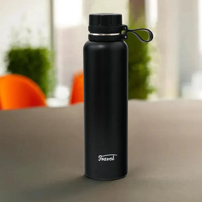 Premium Vacuum Insulated Travel Water Bottle 650ml | Stainless Steel Black Bottle